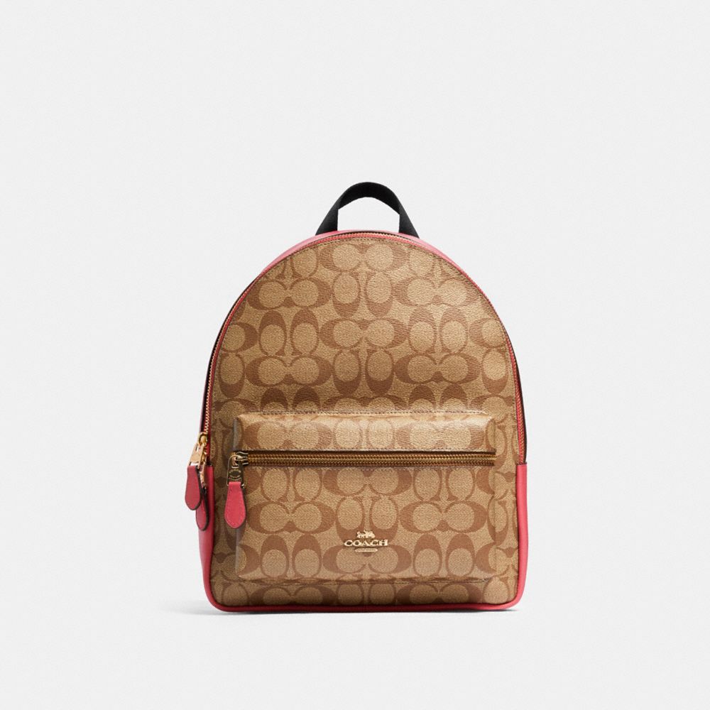 Coach - Charlie Medium Signature Monogram Backpack Brown/Black