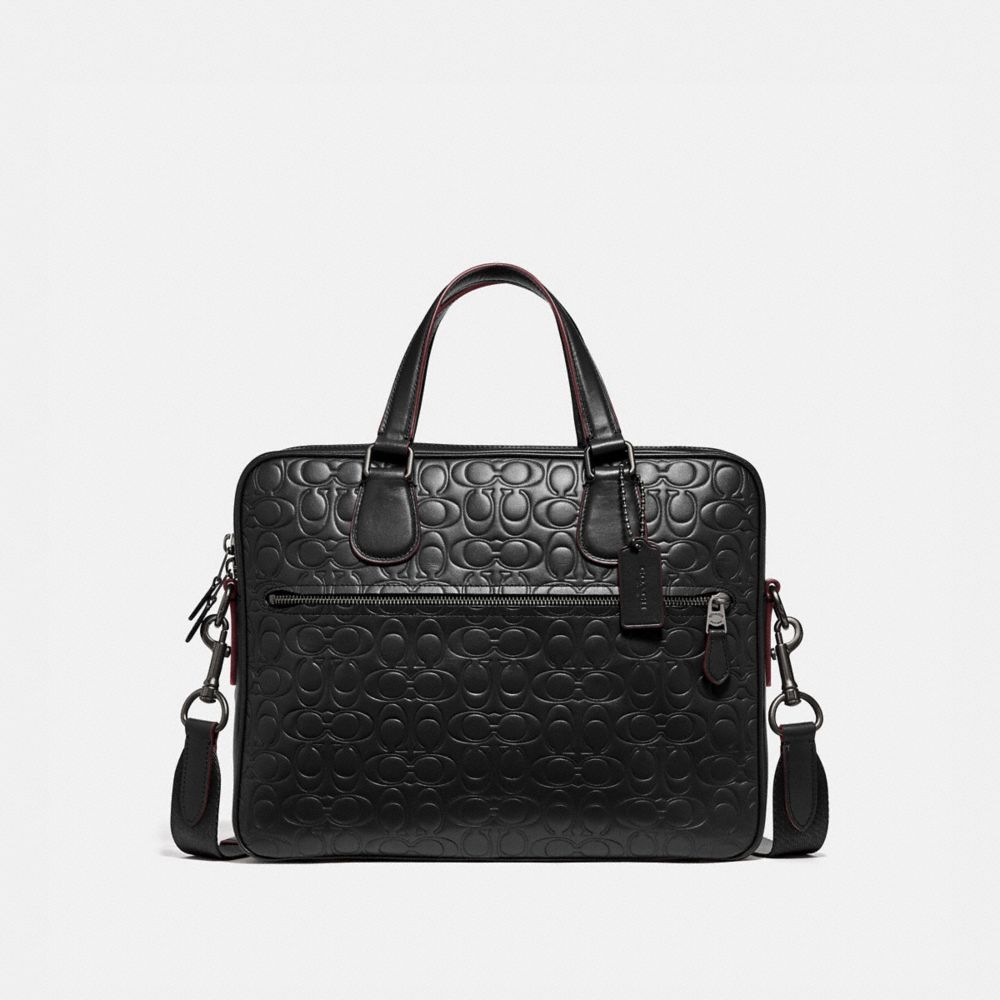 Coach Hudson F05745 Black Leather Business Briefcase Laptop Shoulder Bag  Flaw