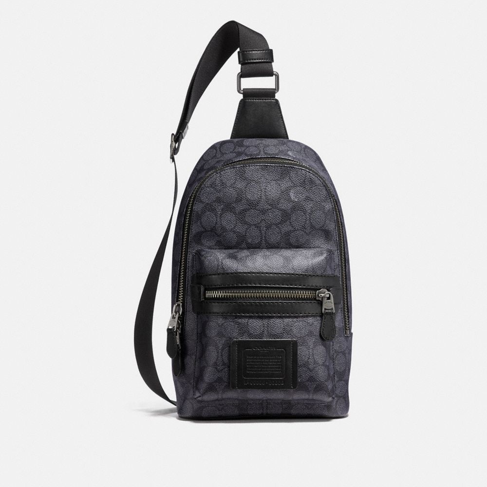COACH®,ACADEMY PACK IN SIGNATURE CANVAS,pvc,Medium,Gunmetal/Charcoal,Front View