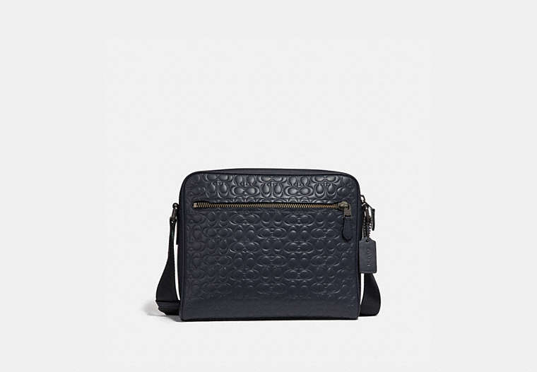 COACH®,METROPOLITAN CAMERA BAG IN SIGNATURE LEATHER,Leather,Small,Black Antique Nickel/Midnight Navy,Front View image number 0