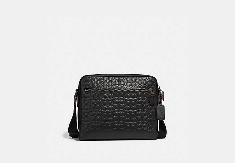 COACH®,METROPOLITAN CAMERA BAG IN SIGNATURE LEATHER,Leather,Small,Black Antique Nickel/Black,Front View