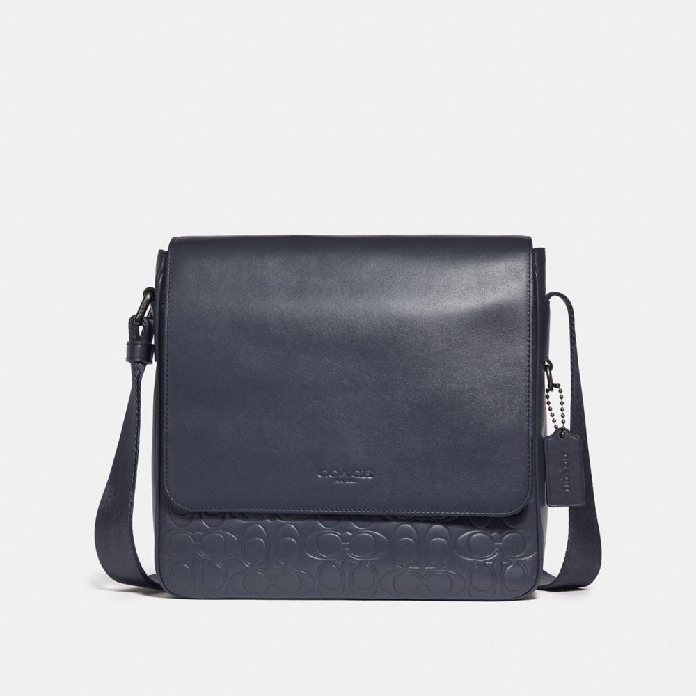 COACH®,METROPOLITAN MAP BAG IN SIGNATURE LEATHER,Leather,Medium,Black Antique Nickel/Midnight Navy,Front View