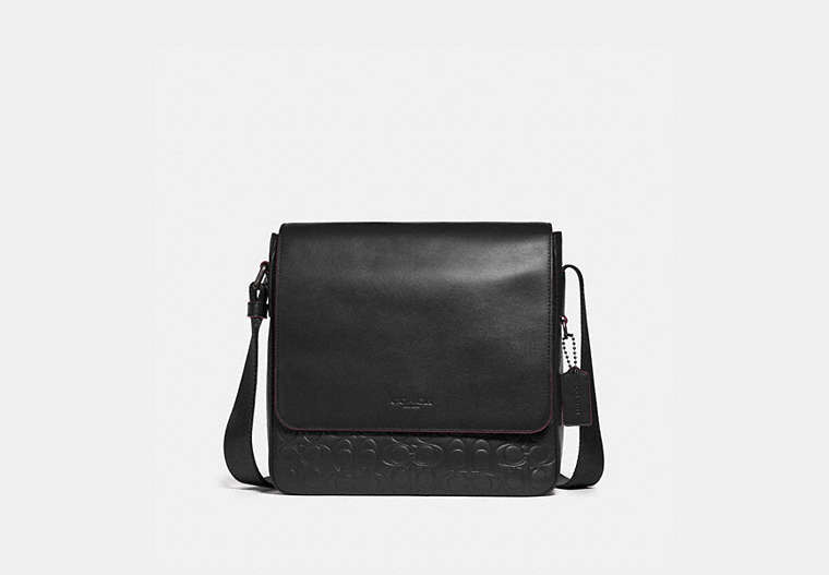 COACH®,METROPOLITAN MAP BAG IN SIGNATURE LEATHER,Leather,Medium,Black Antique Nickel/Black,Front View
