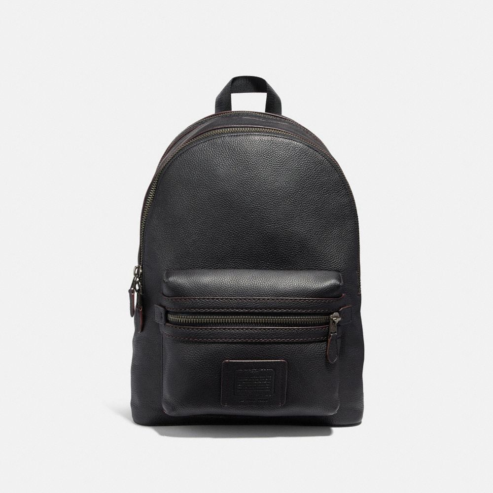 COACH®,ACADEMY BACKPACK,Pebbled Leather,X-Large,Black Copper/Black,Front View