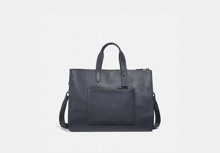 COACH®,METROPOLITAN SOFT BRIEF,Pebbled Leather,Large,Black Antique Nickel/Midnight Navy,Front View