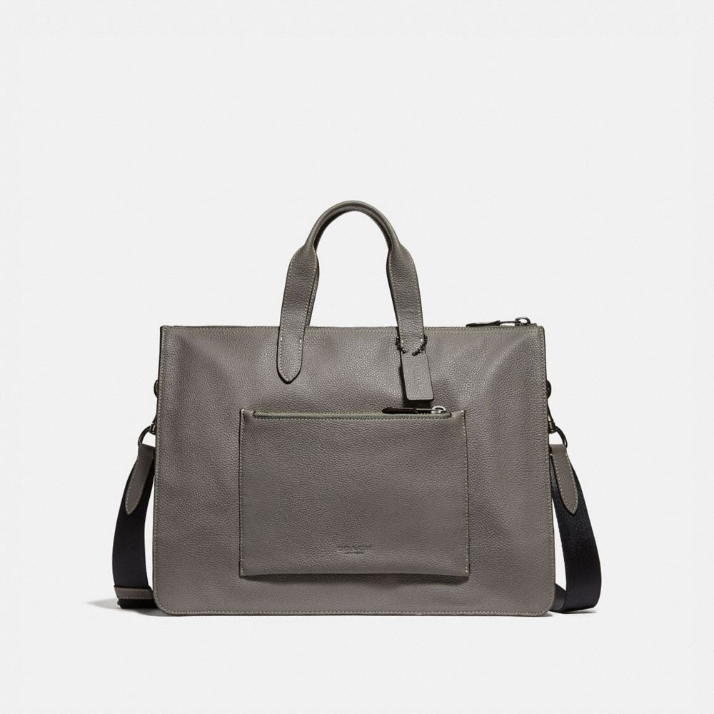 COACH®,METROPOLITAN SOFT BRIEF,Pebbled Leather,Large,Black Antique Nickel/Heather Grey,Front View