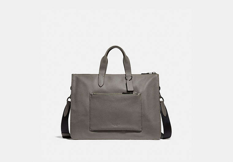 COACH®,METROPOLITAN SOFT BRIEF,Pebbled Leather,Large,Black Antique Nickel/Heather Grey,Front View