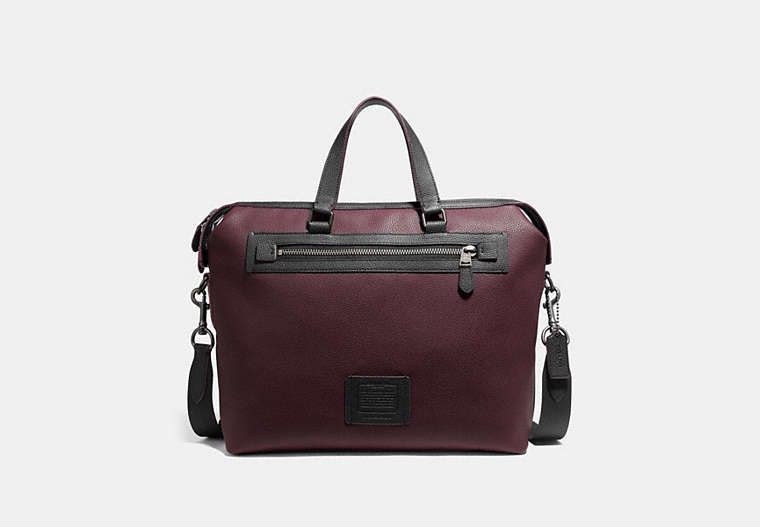 COACH®,ACADEMY HOLDALL,Pebbled Leather,Gunmetal/Oxblood,Front View