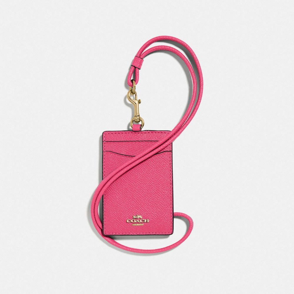 COACH®,ID LANYARD,Leather,Brass/Confetti Pink,Front View