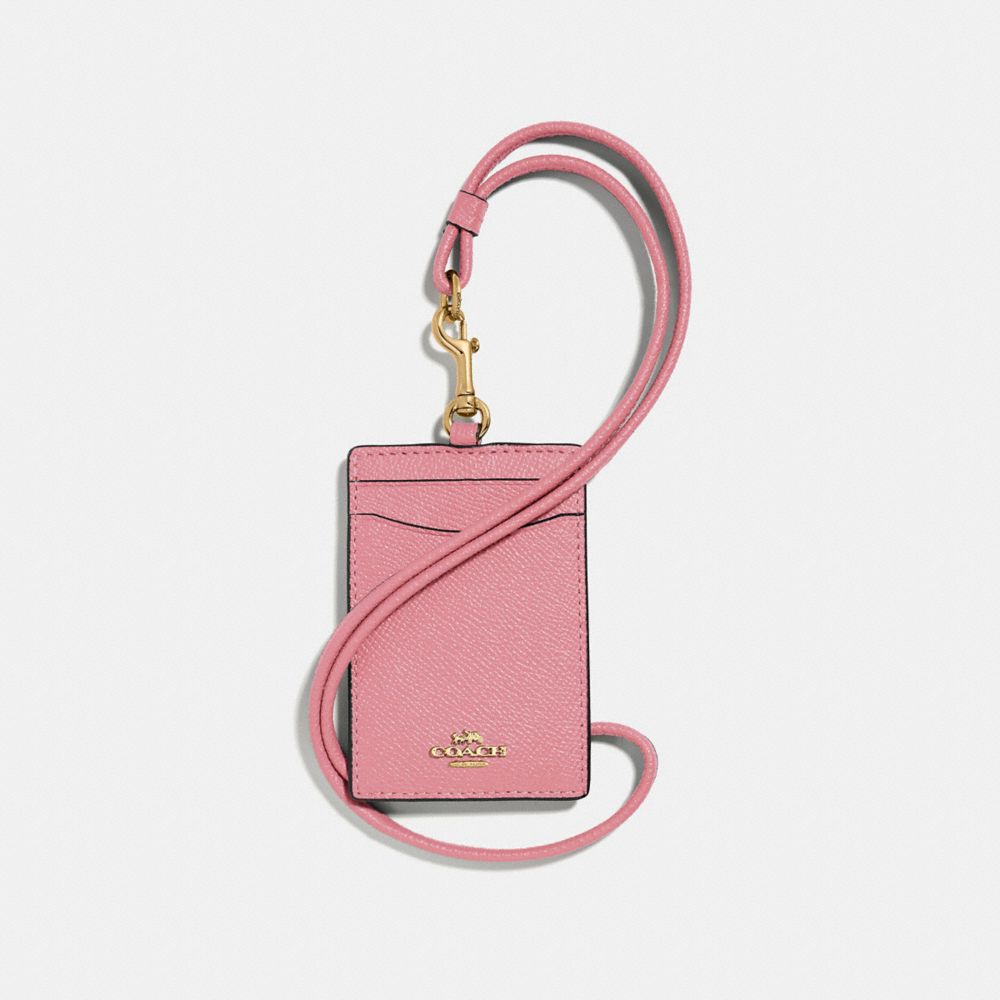 COACH®,ID LANYARD,Leather,Gunmetal/True Pink,Front View