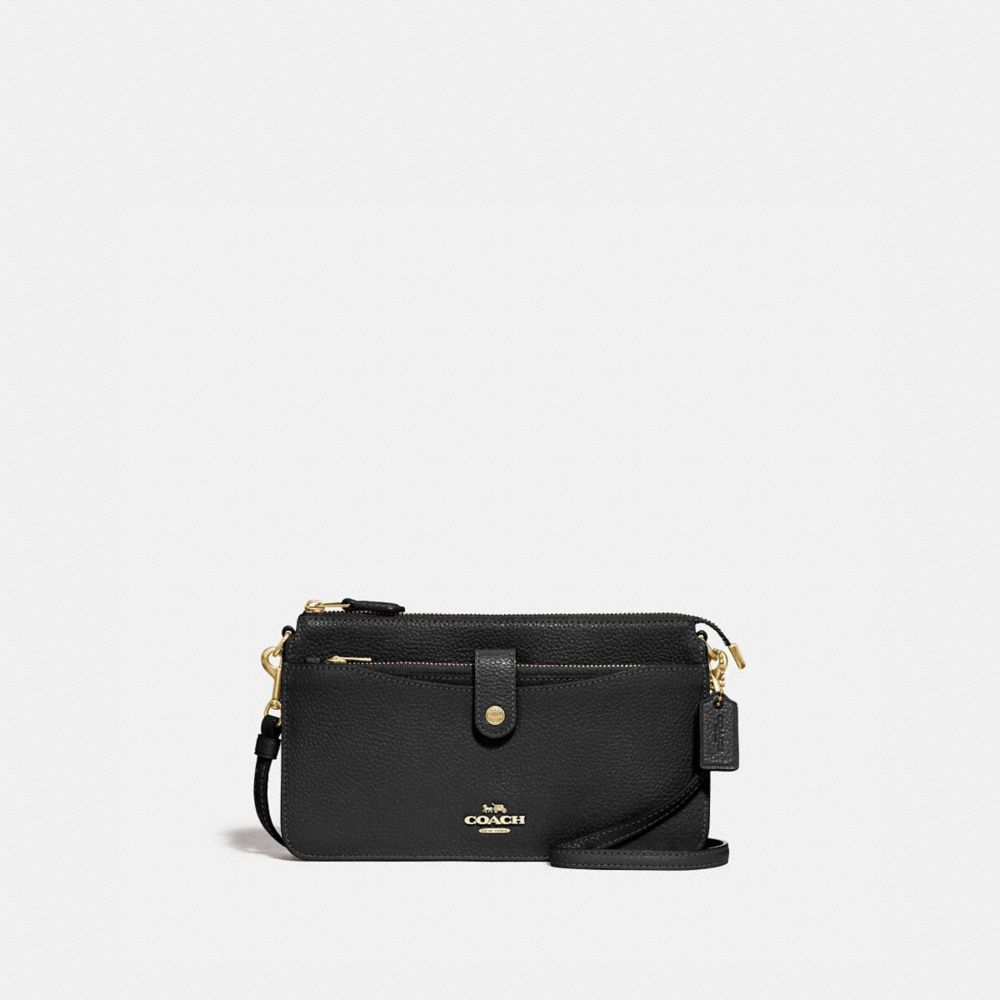 COACH®,NOA POP-UP MESSENGER,Leather,Mini,Light Gold/Black,Front View