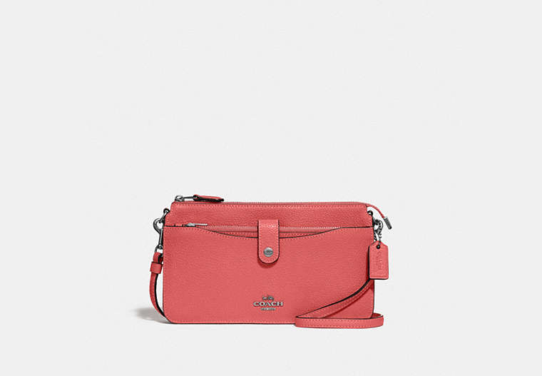 COACH®,NOA POP-UP MESSENGER,Leather,Mini,Silver/Bright Coral,Front View