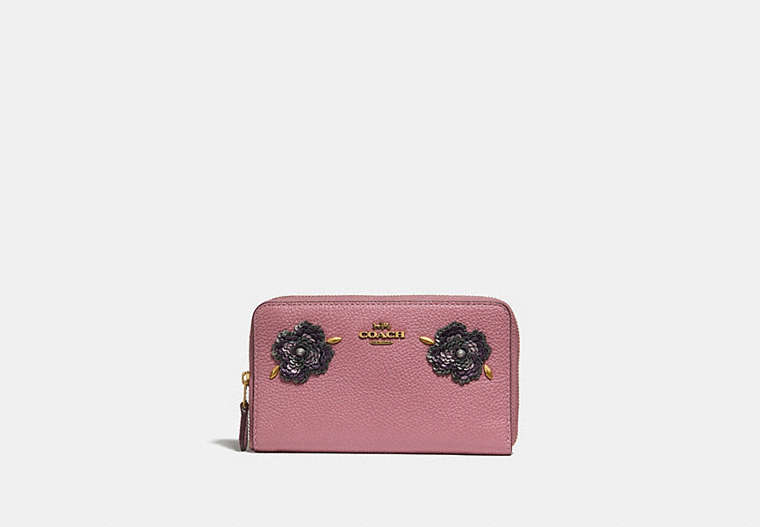 COACH®,MEDIUM ZIP AROUND WALLET WITH LEATHER SEQUIN APPLIQUE,Leather,Brass/Rose,Front View