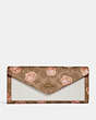 COACH®,SOFT WALLET IN SIGNATURE ROSE PRINT,Coated Canvas,Brass/Tan,Front View