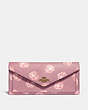 COACH®,SOFT WALLET WITH ROSE PRINT,Coated Canvas,Brass/Rose Print,Front View