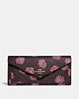 COACH®,SOFT WALLET WITH ROSE PRINT,Coated Canvas,Gold/Oxblood Rose Print,Front View