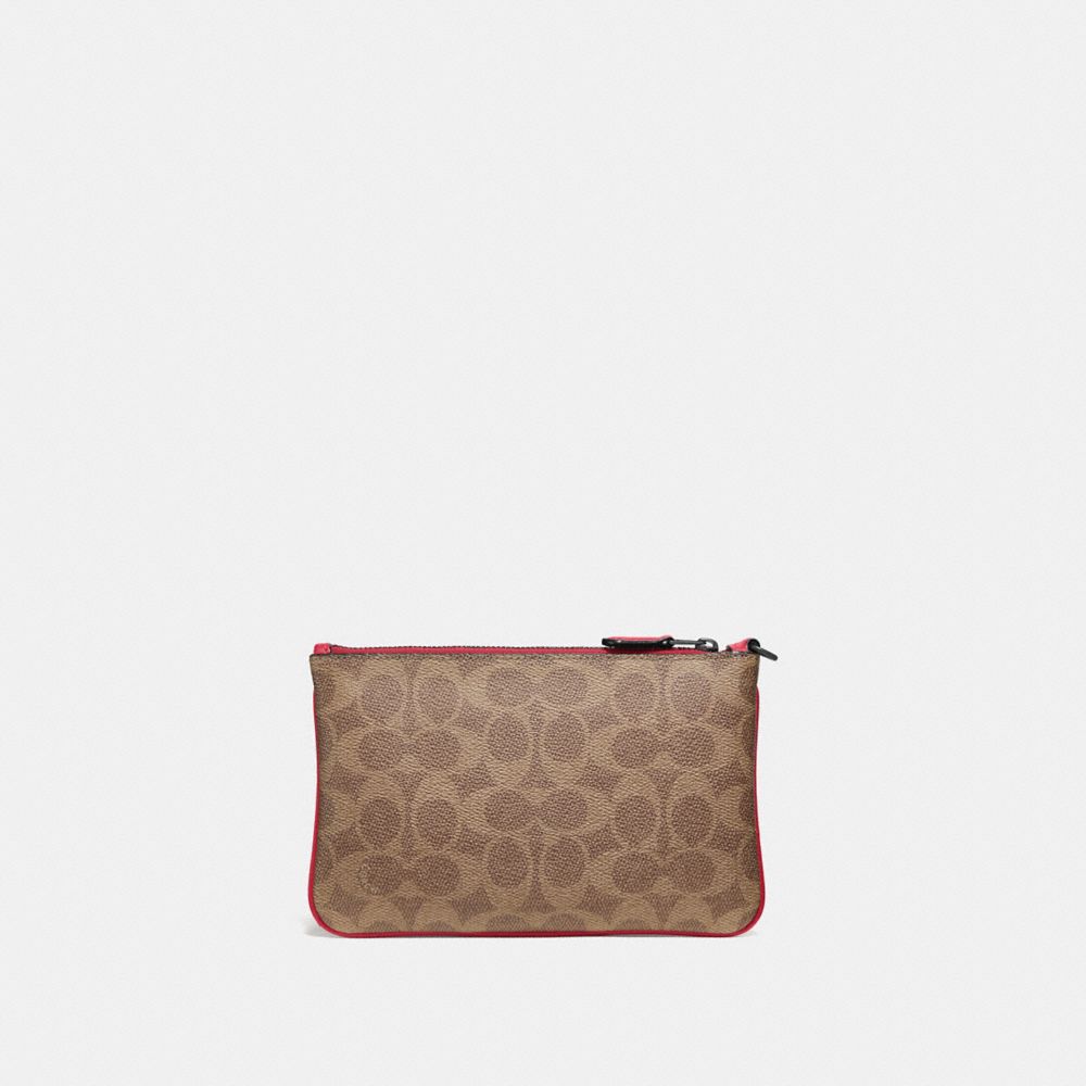 COACH®,SMALL WRISTLET IN COLORBLOCK SIGNATURE CANVAS,Medium,Pewter/Tan Red Apple,Back View