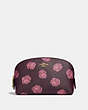 COACH®,COSMETIC CASE 17 WITH ROSE PRINT,Coated Canvas,Gold/Oxblood Rose Print,Front View