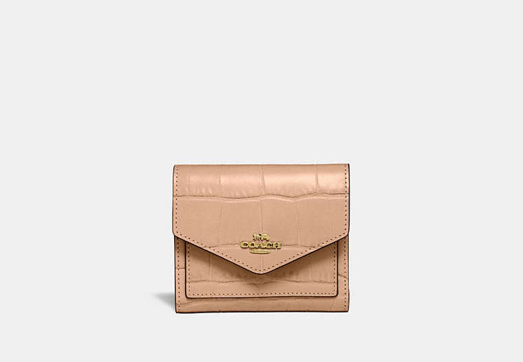 COACH®,SMALL WALLET,Leather,Gold/Beechwood,Front View image number 0