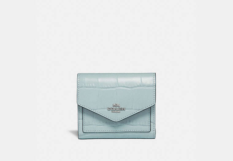 COACH®,SMALL WALLET,Leather,Silver/Sky,Front View