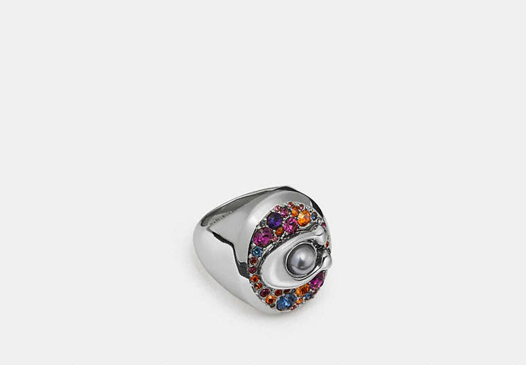 COACH®,MULTICOLOR SIGNATURE RING,Mixed Material,Silver/Multi,Front View