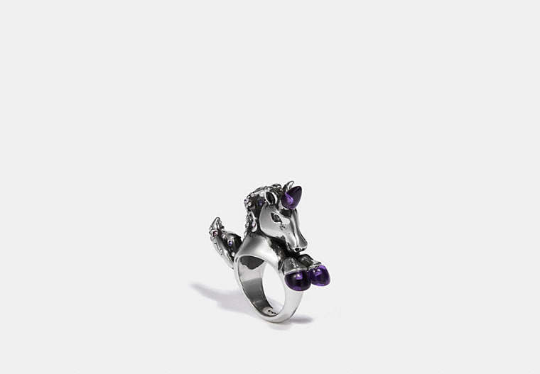 COACH®,UNI COCKTAIL RING,Metal,Silver/Multi,Front View image number 0