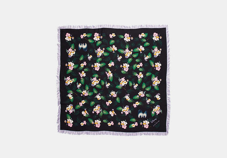 COACH®,DISNEY X COACH FOREST FLORAL FRINGE SCARF,Mixed Material,Black,Front View