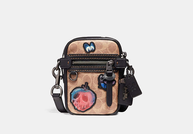 COACH®,DISNEY X COACH DYLAN 10 IN SIGNATURE PATCHWORK,Coated Canvas,Black Copper/Khaki,Front View