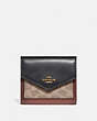 COACH®,SMALL WALLET IN COLORBLOCK SIGNATURE CANVAS,pvc,Brass/Tan/Black,Front View