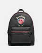 COACH®,DISNEY X COACH ACADEMY BACKPACK WITH POISON APPLE GRAPHIC,Leather,Large,Matte Black/Black,Front View