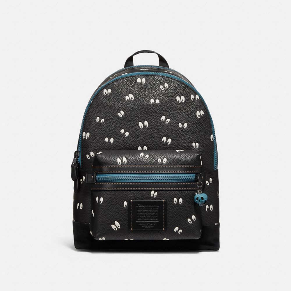 COACH®,DISNEY X COACH ACADEMY BACKPACK WITH SPOOKY EYES PRINT,Leather,Large,Matte Black/Black,Front View image number 0