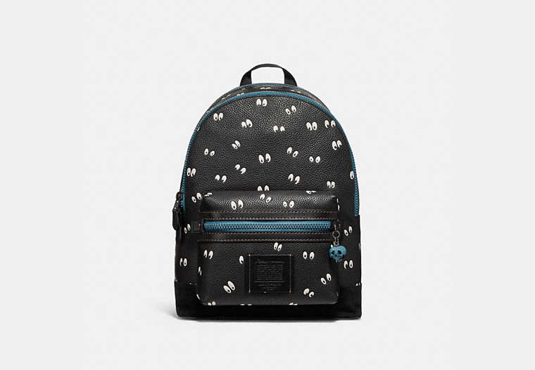 COACH®,DISNEY X COACH ACADEMY BACKPACK WITH SPOOKY EYES PRINT,Leather,Large,Matte Black/Black,Front View