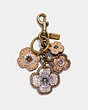 COACH®,LEATHER SEQUIN APPLIQUE TEA ROSE MULTI BAG CHARM,Metal Leather,Gold/Beechwood,Front View