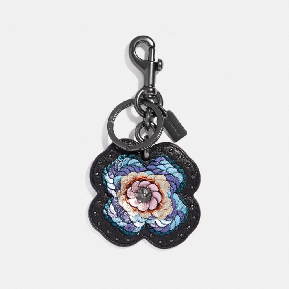 Leather Sequin Applique Tea Rose Bag Charm