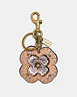 COACH®,LEATHER SEQUIN APPLIQUE TEA ROSE BAG CHARM,Smooth Leather,Gold/Beechwood,Front View