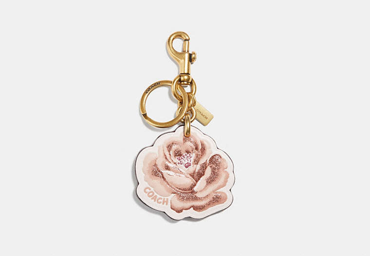COACH®,SIGNATURE ROSE BAG CHARM,Leather,Gold/Chalk,Front View