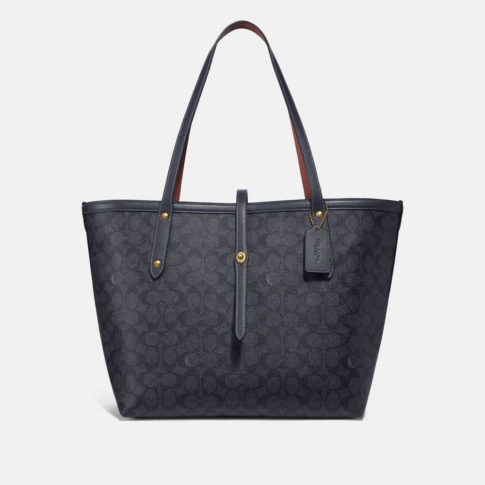 COACH®,MARKET TOTE IN SIGNATURE CANVAS,Coated Canvas,Charcoal/Midnight Navy/Gold,Front View