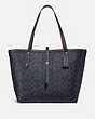 COACH®,MARKET TOTE IN SIGNATURE CANVAS,Coated Canvas,Charcoal/Midnight Navy/Gold,Front View