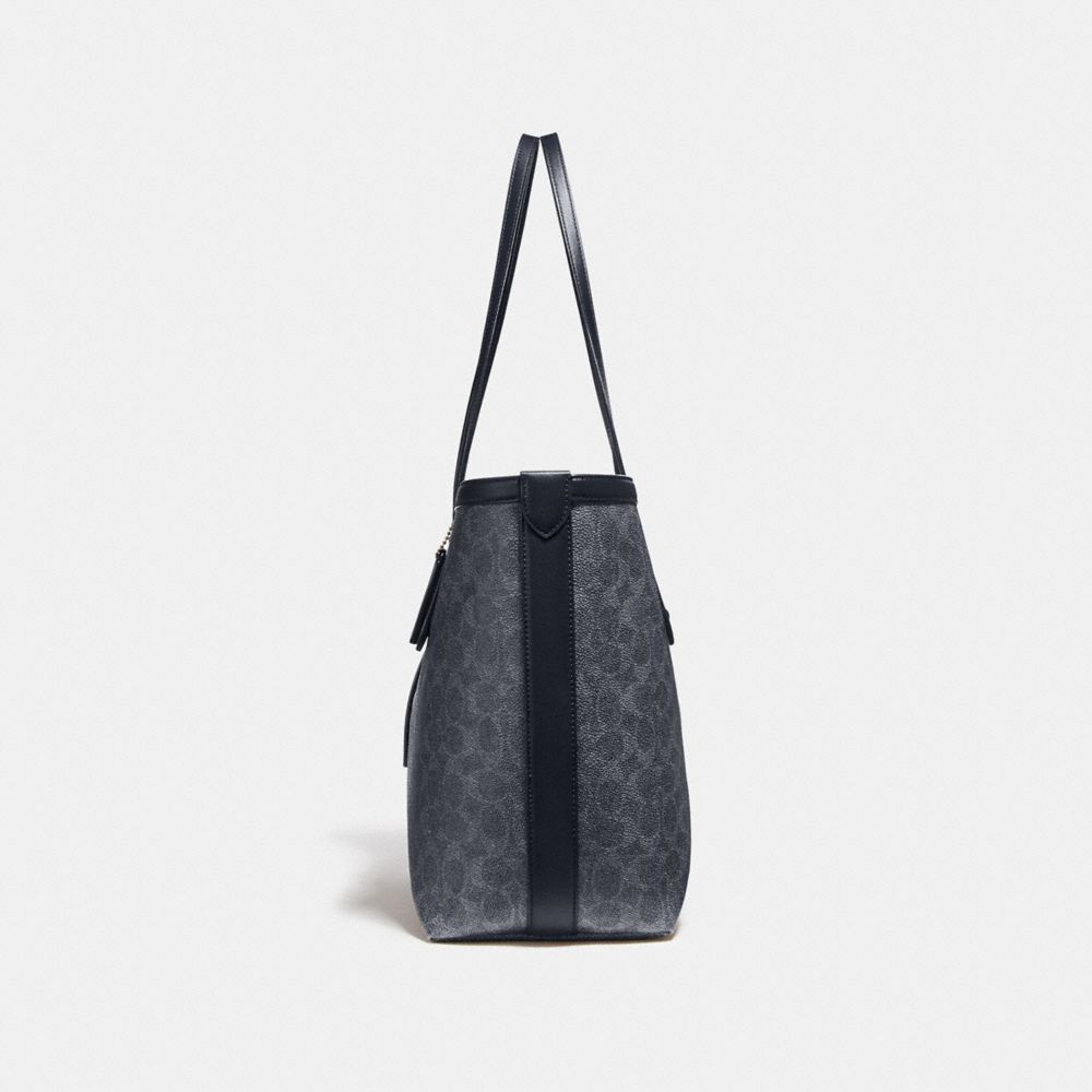 COACH®,MARKET TOTE IN SIGNATURE CANVAS,Coated Canvas,Charcoal/Midnight Navy/Gold,Angle View