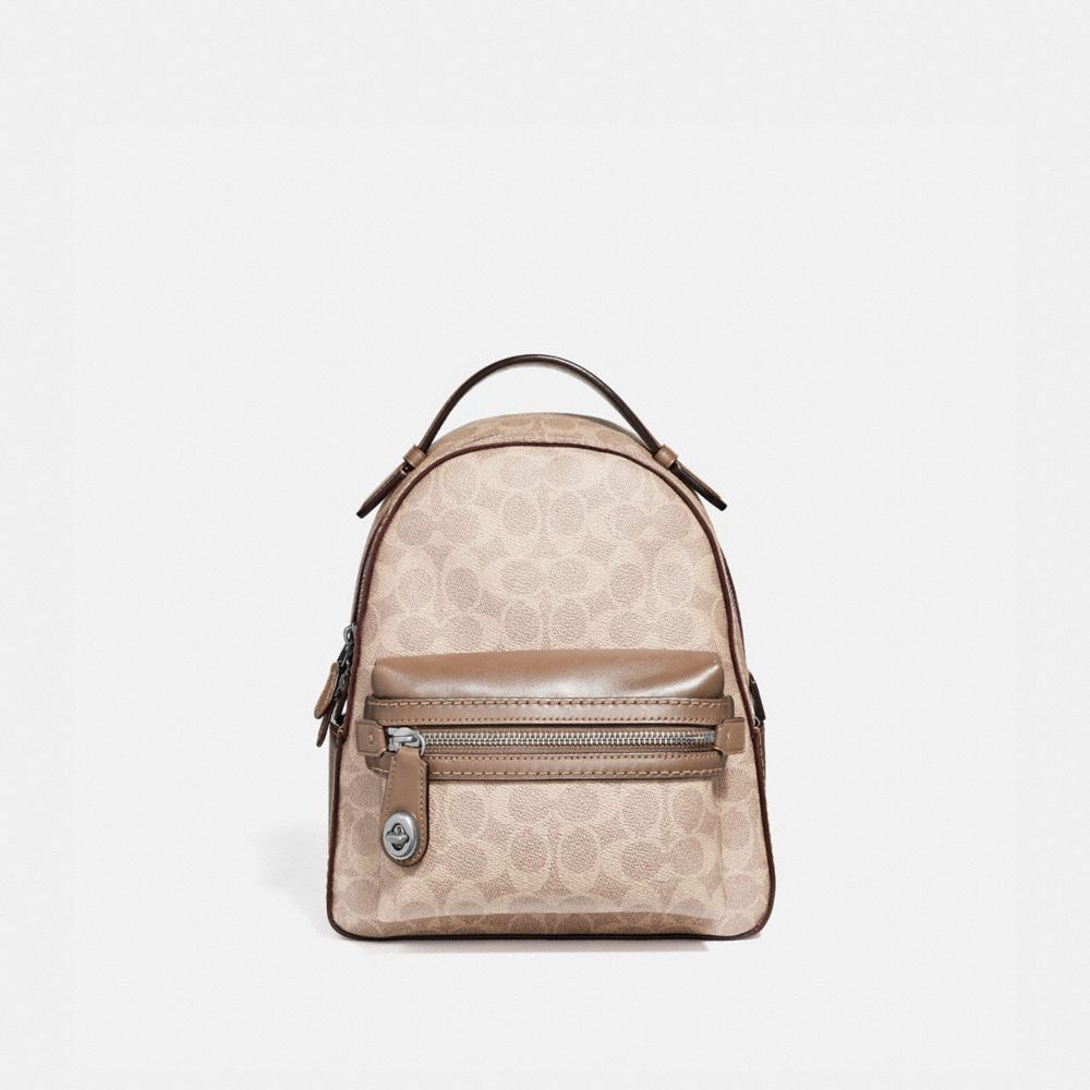 COACH®,CAMPUS BACKPACK 23 IN SIGNATURE CANVAS,pvc,Medium,Light Antique Nickel/Sand Taupe,Front View