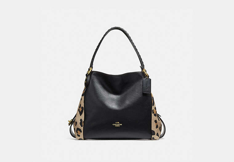 COACH®,EDIE SHOULDER BAG 31 WITH BLOCKED LEOPARD PRINT,Leather,Large,Brass/Leopard,Front View
