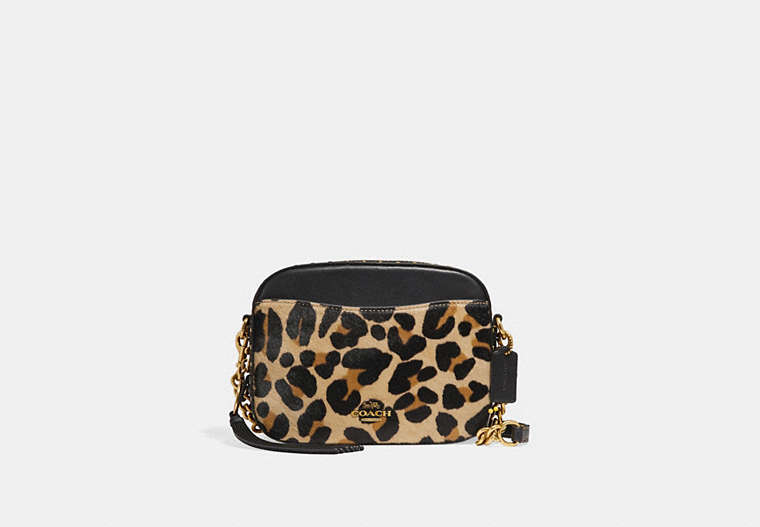 COACH®,CAMERA BAG WITH LEOPARD PRINT,Haircalf,Small,Brass/Leopard,Front View