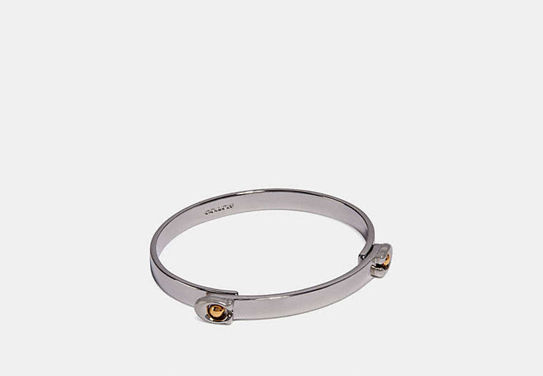 COACH®,SCULPTED SIGNATURE TENSION HINGED BANGLE,Metal,Silver/Gold,Front View
