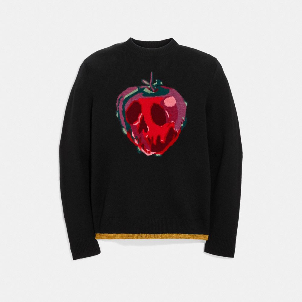 COACH®,DISNEY X COACH POISON APPLE INTARSIA SWEATER,Cashmere Blend,Black,Front View