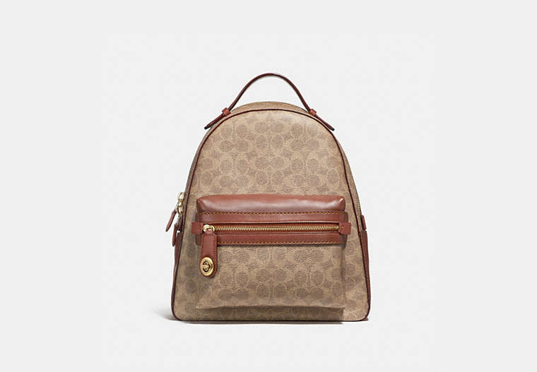 COACH®,CAMPUS BACKPACK IN SIGNATURE CANVAS,Signature Coated Canvas,Large,Brass/Tan/Rust,Front View
