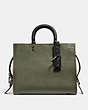 COACH®,ROGUE WITH BELL FLOWER PRINT INTERIOR,Leather,Large,Black Copper/Army Green,Front View