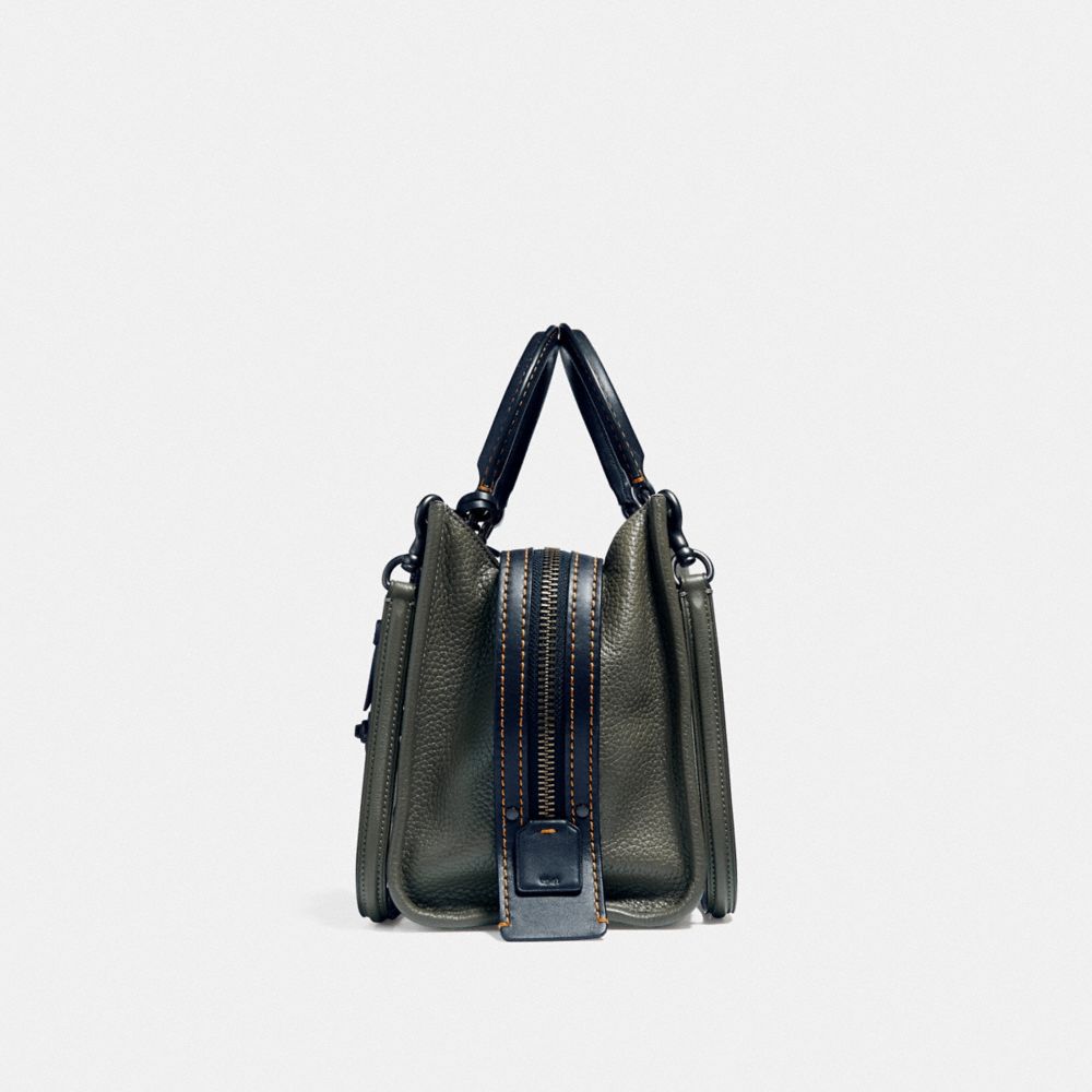 COACH®,DISNEY X COACH ROGUE 25 WITH PATCHES,Leather,Black Copper/Army Green,Angle View