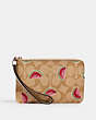 COACH®,CORNER ZIP WRISTLET IN SIGNATURE CANVAS WITH WATERMELON PRINT,Gold/Lt Khaki/Red Multi,Front View