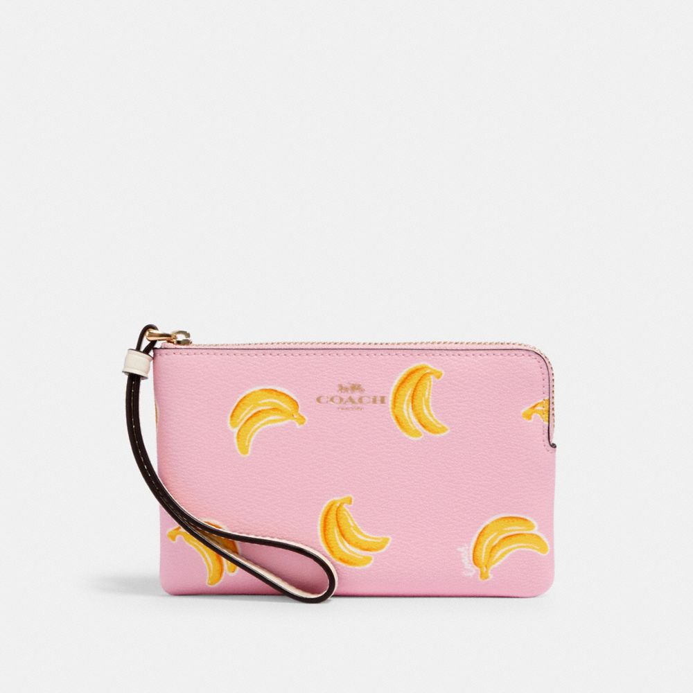 Wristlet à zip en coin et imprimé Banane