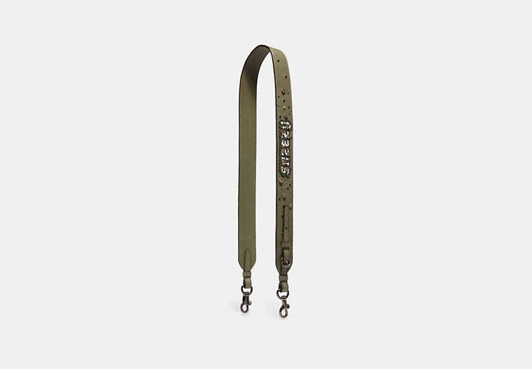 COACH®,DISNEY X COACH SNEEZY STRAP,Leather,Black Copper/Army Green,Front View